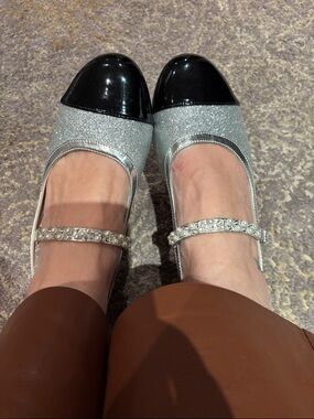 Dream Pairs Silver Glitter Mary Jane Slingback with Black Cap Toe